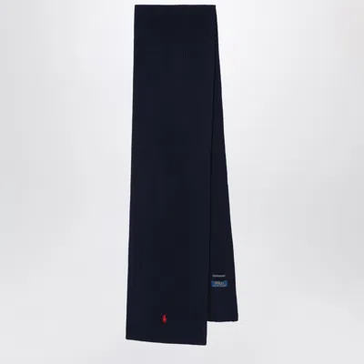 Polo Ralph Lauren Navy Wool Scarf With Embroidered Pony In Blue