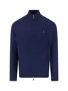 Polo Ralph Lauren Blue Cardigan With High Neck And Pony Embroidery On The Front In Blue