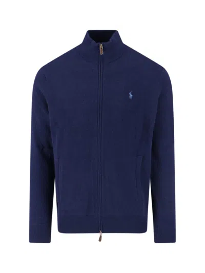 POLO RALPH LAUREN POLO RALPH LAUREN NAVY WOOL ZIP-FRONT SWEATER WITH LOGO EMBROIDERY