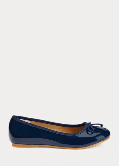 Polo Ralph Lauren Kids' Nellie Leather Ballet Flat In Black Patent