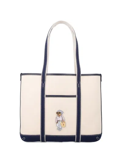 Polo Ralph Lauren Small Canvas Polo Bear Tote Bag In White