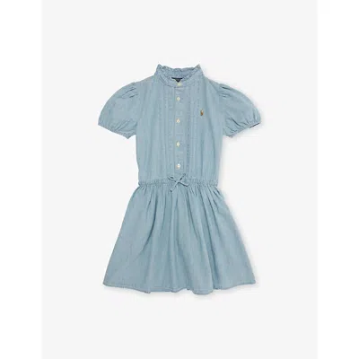 Polo Ralph Lauren Kids' New Medium Wash Girls' Puffed-sleeves Flared Denim D In Blue