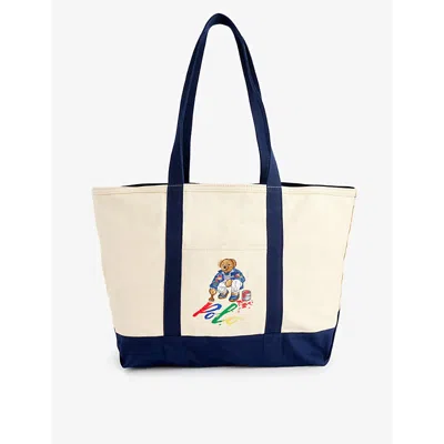 Polo Ralph Lauren Painting Polo Bear Tote Bag In Newport Navy W White
