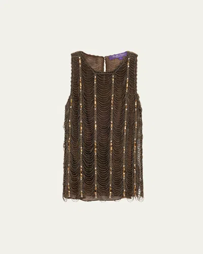 Polo Ralph Lauren Niccola Beaded Scallop Blouse In Cocoa Mult
