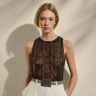 Polo Ralph Lauren Niccola Embellished Sleeveless Blouse In Cocoa Multi