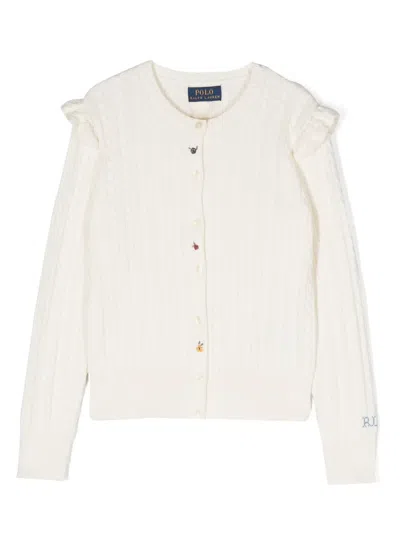 Polo Ralph Lauren Kids' Cardigan Mit Zopfmuster In White