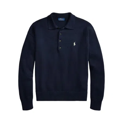 Pre-owned Polo Ralph Lauren Novelty Flag 4-button Placket Pullover Sweater 'navy Combo' | Blue | Men's Size M
