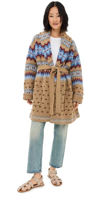 Polo Ralph Lauren Belted Intarsia Wool, Alpaca And Linen-blend Cardigan In Brown