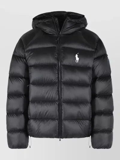 Polo Ralph Lauren Nylon Bomber Jacket Hood And Drawstring Hem In Black