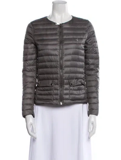 Pre-owned Polo Ralph Lauren Nylon Striped Down Jacket In Gray