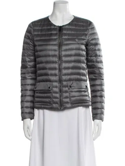 Pre-owned Polo Ralph Lauren Nylon Striped Down Jacket In Gray