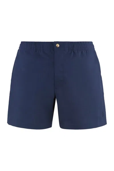 Polo Ralph Lauren Elastic Waistband Swim Shorts With Flap Pocket In Blue