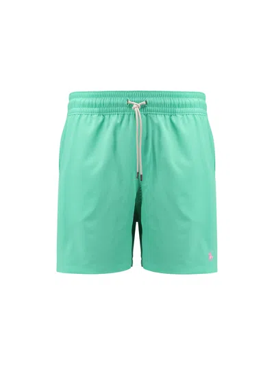 Polo Ralph Lauren Nylon Swim Trunk With Logo Embroidery In Green