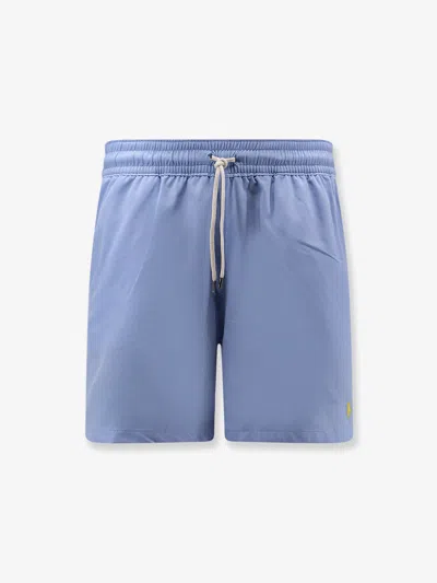 Polo Ralph Lauren Nylon Swim Trunks With Embroidered Logo In Blue