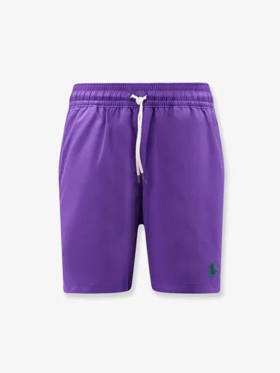 Polo Ralph Lauren Nylon Swim Trunks With Embroidered Logo In Purple