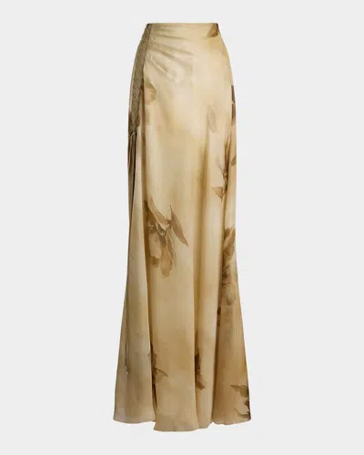 Polo Ralph Lauren Odera Floral Silk Gauze Maxi Skirt In Cla Tan
