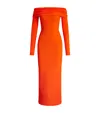 Polo Ralph Lauren Off-shoulder Midi Dress In Orange