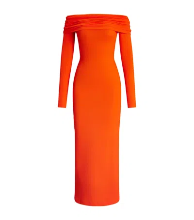 Polo Ralph Lauren Off-shoulder Midi Dress In Orange
