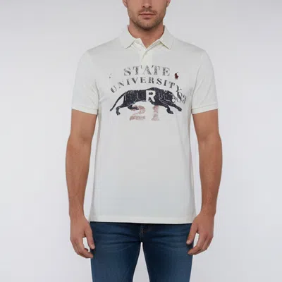 Pre-owned Polo Ralph Lauren Off White Graphic Print Cotton Pique Polo T-shirt S