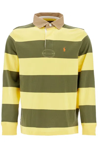 POLO RALPH LAUREN OLIVE GREEN AND YELLOW STRIPED COTTON POLO