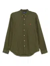 Polo Ralph Lauren Olive Green Cotton Shirt With Signature Polo Pony Motif In Green