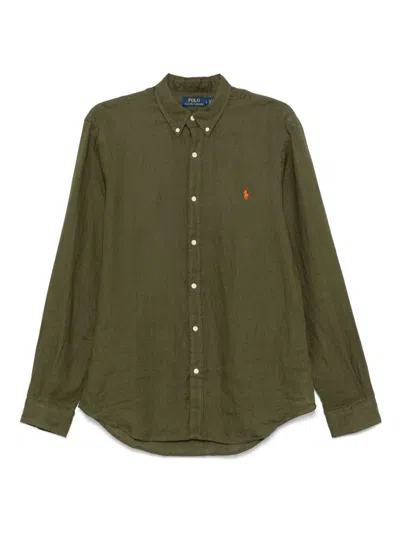 Polo Ralph Lauren Olive Green Cotton Shirt With Signature Polo Pony Motif