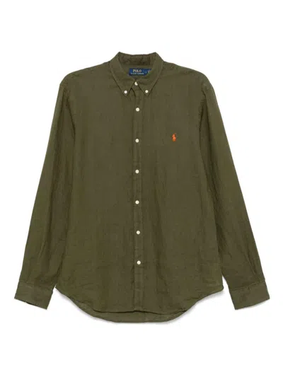 Polo Ralph Lauren Olive Green Cotton Shirt With Signature Polo Pony Motif