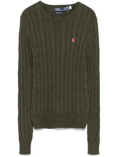 Polo Ralph Lauren Olive Green Crew Neck Sweater With Ribbed Trim In Black