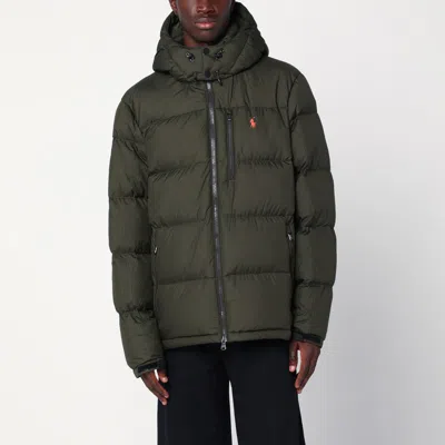 Polo Ralph Lauren Olive Green Hooded Down Jacket In Sand