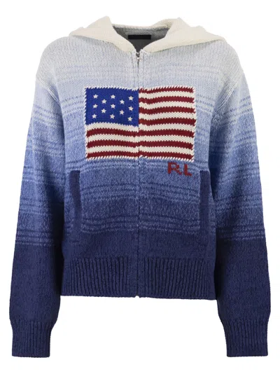 Polo Ralph Lauren Ombré Cotton Hooded Jumper In Blue