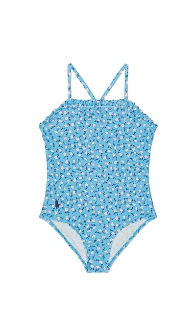 Polo Ralph Lauren One Piece Floral Printed Hipster Swimsuit In Blue