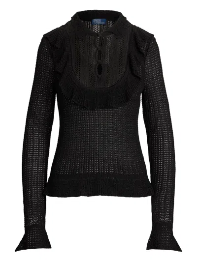Polo Ralph Lauren Open-knit Pullover In Black