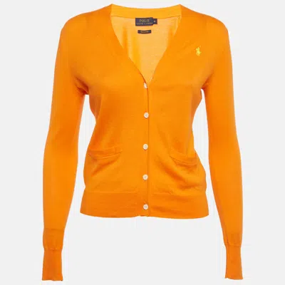 Pre-owned Polo Ralph Lauren Orange Cotton Knit Cardigan Xs