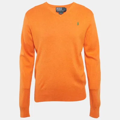 Pre-owned Polo Ralph Lauren Orange Cotton Knit V-neck Sweater M