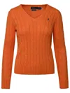 Polo Ralph Lauren Cable Knit Sweater With V-neck In Orange