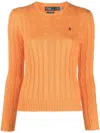 Polo Ralph Lauren Cable-knit Cotton V-neck Jumper In Orange