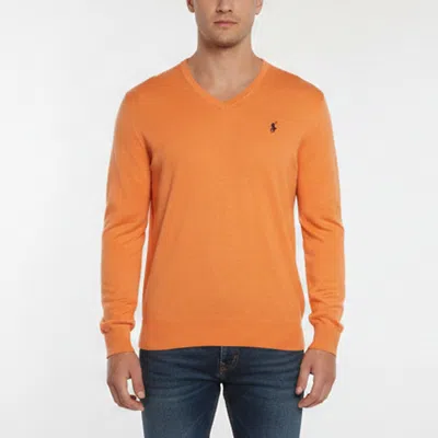 Pre-owned Polo Ralph Lauren Orange Knit V-neck Long Sleeve Pullover M