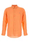 Polo Ralph Lauren Linen Shirt With Button-down Collar And Curved Hem In Orange