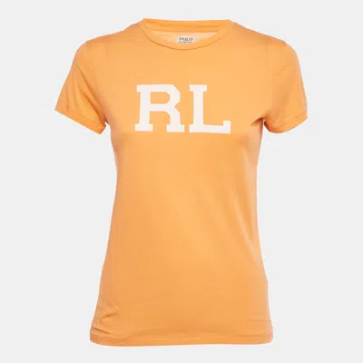 Pre-owned Polo Ralph Lauren Orange Logo Print Jersey T-shirt Xs
