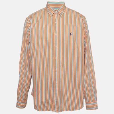 Pre-owned Polo Ralph Lauren Orange Stripe Cotton Button Down Shirt Xl