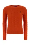 Polo Ralph Lauren Cable Knit Pullover With Ribbed Finish In Orange