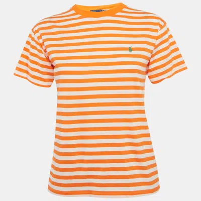 Pre-owned Polo Ralph Lauren Orange/white Striped Jersey T-shirt S