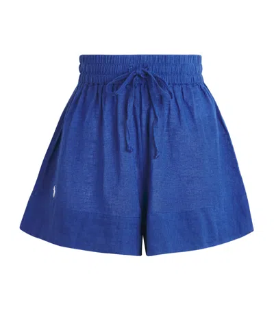 Polo Ralph Lauren Organic Cotton-linen Tie Shorts In Blue