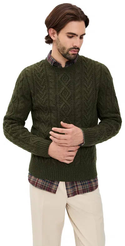 Polo Ralph Lauren Original Label Aran Crewneck Sweater Leaf Green Heather