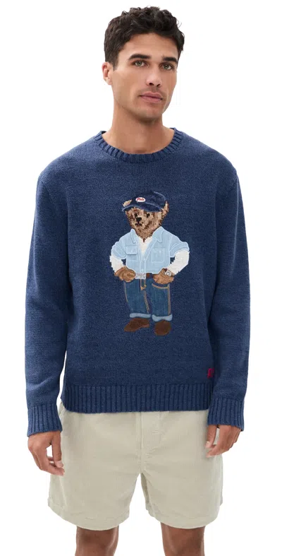 Polo Ralph Lauren Polo Bear Linen-cotton Sweater In Blue