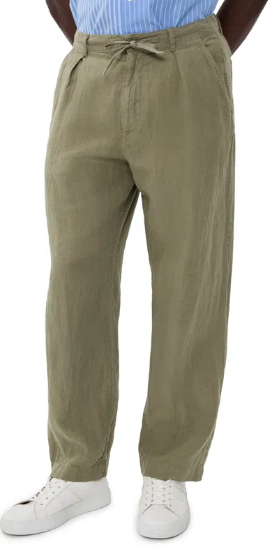 Polo Ralph Lauren The Lateef Straight-leg Pleated Linen Drawstring Trousers In Green
