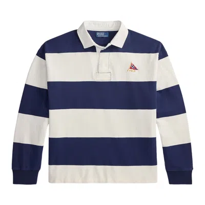 Pre-owned Polo Ralph Lauren Original Label Long-sleeve Ultra Lightweight Striped Pennant Rugby Polo 'newport N In Blue