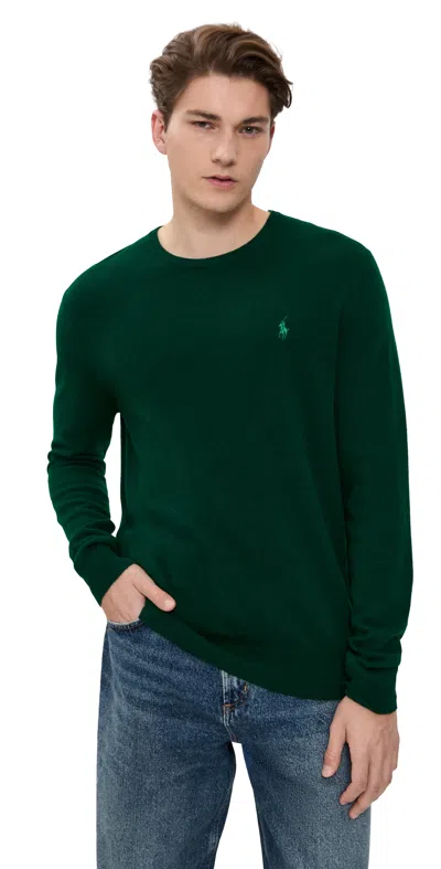 Polo Ralph Lauren Classic Crew Neck Sweater With Embroidered Logo Detail In Green
