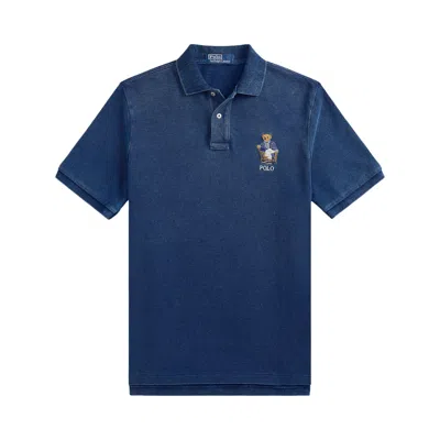 Pre-owned Polo Ralph Lauren Original Label Short-sleeve Mesh Novelty Newport Bear Polo 'newport Bear- Med Indi In Blue
