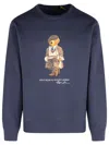 Polo Ralph Lauren Navy Blue Cotton Blend Sweatshirt With Iconic Bear Logo In Blue